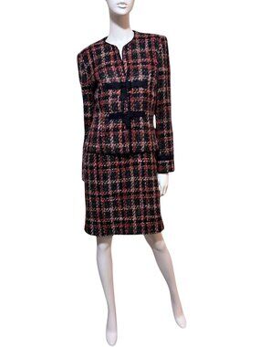 Vintage Y2K Tweed Dress Suit 8 Crop Jacket Sleeveless Dress Bows Office Siren